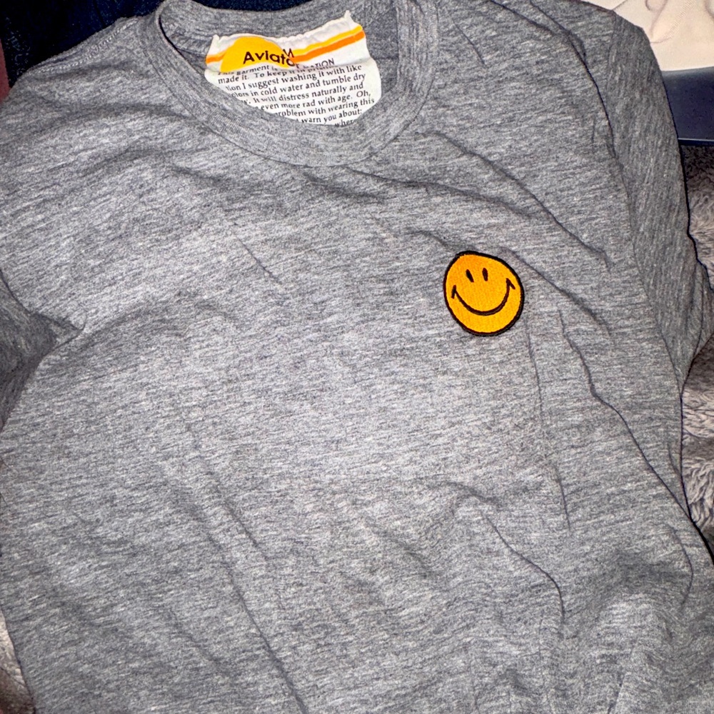 Aviator Nation Gray T-Shirt with Smiley Patch